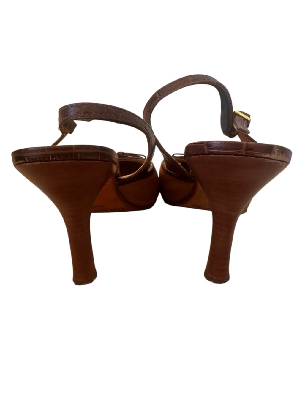 Unisa Tan Raffia and Brown Leather Croc-like Pointed Slingback Heels Size 9 1/2 - Picture 5 of 7